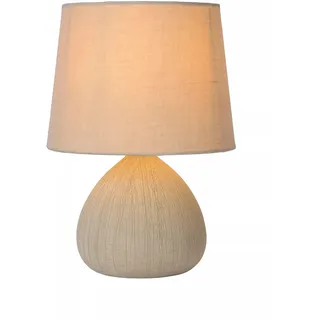 Licht-Erlebnisse Nachttischleuchte Keramik Stoff Beige Schlafzimmer Wohnzimmer Büro 26 cm klein E14 bis 40 W Modern wohnliche Tischlampe blendarm OPIRE