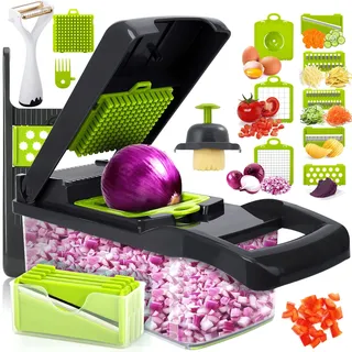 15 in 1 Gemüseschneider, Gemüsehobel Edelstahl Küchegeräte, Obstschneider kartoffelschneider Mutischneider Gemüsenudeln Schneider für Karotte, Gurke, Kartoffel, Kürbis, Zucchini, Zwiebel (Grau)