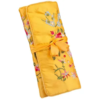 mookaitedcor Garten Design Stickerei Schmuckrolle für Reisen, Schmuck Organizer Reise Schmucktasche für Ringe Ohrringe Halsketten Armbänder, Gelb