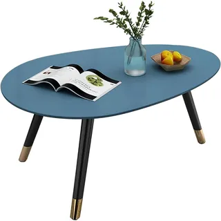 Eiauiuo Couchtisch Moderner Wohnzimmertisch Oval Holz Beistelltisch Stützfüße aus Metall Sofatisch Schlafzimmer Nachttisch Freizeittisch Esstisch Couchtisch Höhe 45cm (Color : Blau, Size : 90x60x45c