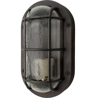 Außenwandlampe Echt-Messing Glas E27 IP64 B: 23 cm Schwarz antik Maritim Ovalleuchte - Bunt