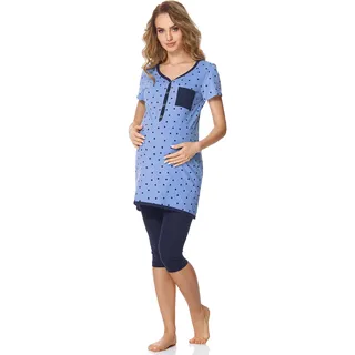 Bellivalini Damen Umstands Pyjama mit Stillfunktion BLV50-126 (Blau Punkte/Marineblau, L) - L