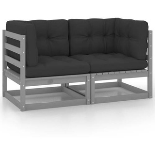 vidaXL Gartensofa 2-Sitzer mit Kissen Grau Kiefer Massivholz