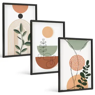 BILDER SET 3er Set - 40x60 cm Schwarzer Rahmen - Abstrakte Pflanzenformen