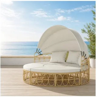 REDOM Sonneninsel 4-teilig Beige mit Rattan Design 178B x 85T x 66,5H cm, Terrassenmöbel Set für Garten, Balkon und Entspannungsbereich 4 Teile, Outdoor Lounge mit verstellbarem Dach und Polsterkissen beige