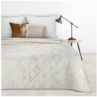 Design91 Tagesdecke Mikrofaser Sommerdecke Bettüberwurf Goldendes Muster, Karomuster Überwurf Glamour Marmor gelb 170 cm x 210 cm