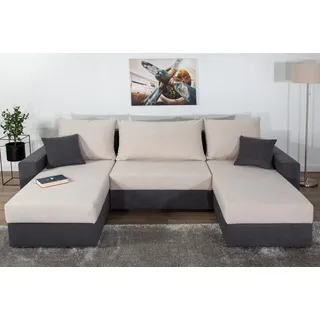 Collection AB Wohnlandschaft COLLECTION AB "Pico U-Form, B: 252 cm", anthrazit, grau, B:252cm H:39cm T:158cm, 100%Polyester, Sofas, Wohnlandschaft, Bettfunktion, Bettkasten & 2 Zierkissen