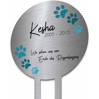 Edelstahl Grabstecker Hund Katze - Blumenstecker mit Foto und Motiven | Personalisierter Metall Grabschmuck wetterfest Tiere | Tiergrab Hundegrab Katzengrab Deko | Trauer Geschenk (Personalisierbar)