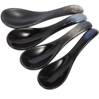 Housoutil Keramiklöffel Set 4 Stück Suppenlöffel Mit Marmor Muster Asiatischer Porzellanlöffel Spülmaschinenfest Ideal Für Ramen Pho Wonton Und Desserts 5.83X1.65X0.59 Zoll