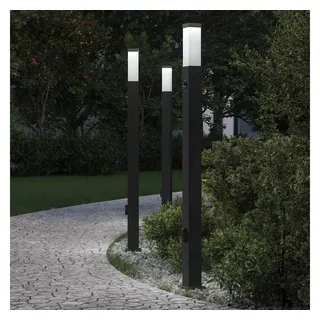 vidaXL Pollerleuchten mit Sensor und Steckdose 3 Stk. 110 cm Schwarz