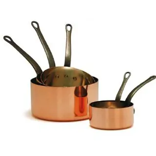 Baumalu - 5-teiliges Set aus glatten Kupfertöpfen - massives Kupfer, unbeschichtet - für alle Herdarten außer Induktion - fester Gussgriff - - Ø12-20cm - Kupfer