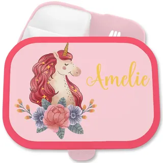 Shirtracer Mepal Brotdose Kinder personalisiert Einhorn Blumen Name | Rosa, 750 ml, mit Fächern, Schule, Campus, spülmaschinenfest, Vesperbox, Vesperdose, Kindergarten, Einschulung, Brotzeitbox