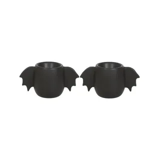 Horror-Shop Schwarze Gothic Eierbecher mit Fledermaus Flügeln 2 Stück als Set