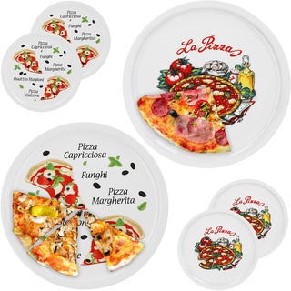 Set of 6 Napoli & Margherita pizza plates, large, 30.5 cm, porcelain plates with beautiful motif, suitable for pizza/pasta, the 'big hunger' or for serving