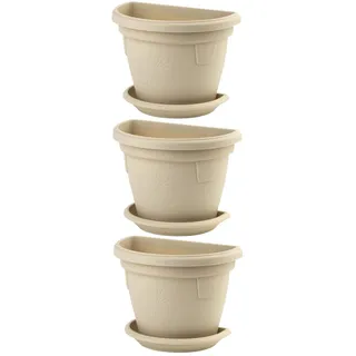 Design 3X Blumenkübel Blumentopf 2,4 L in Beige für die Wand hängend Pflanztopf Blumenkasten mit integrierter Wasserauffangschale/Untersetzer