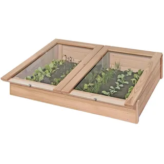 Mega Holz Frühbeet Gewächshaus Aufsatz aus Lärche 119x80x21 cm - Hochbeet-Aufsatz aus Holz mit Abdeckung - Treibhaus für Garten, Obst, Gemüse & Kräuter, witterungsbeständig, pflegeleicht & natürlich