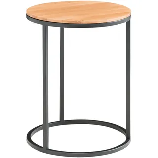 Linea Natura Beistelltisch, Schwarz, Eiche, Holz, Metall, Wildeiche, massiv, rund, 39x51x39 cm, Wohnzimmer, Wohnzimmertische, Beistelltische, Beistelltische Metall