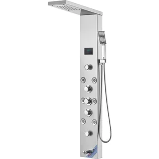 Vevor Duschpaneelsystem, 6 Duschmodi, LED- und Bildschirm-Wasserkraft-Duschpaneelturm, Regenfall, Wasserfall, 8 Massagedüsen, Wannenauslauf, Handbrause, Wandduschset aus Edelstahl