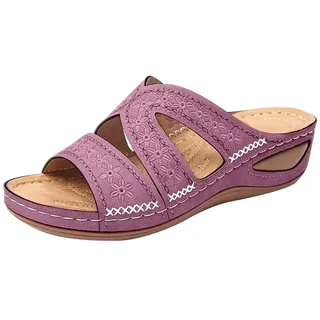 Unisex Orthopädische Sandalen, Hausschuhe Damen Leder Pantoletten Offene | Slides Keile Plattform Sandaletten Bequem Pantoffelen rutschfeste Sommerschuhe Weiches Fußbett Strandschuhe Schlupfschuhe - 36 EU