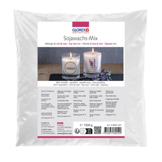 GLOREX 6 8603 401 - Sojawachs-Mix, 1000 g, gebrauchsfertige Wachsmischung, brennt warm weiß, gute Brennqualität, Schmelzpunkt 54°C, zur Kerzenherstellung