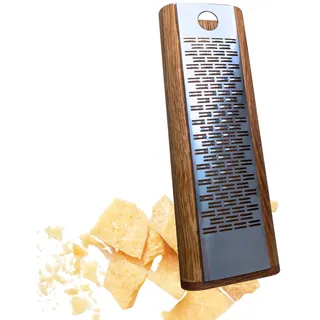 Homiez Premium Käsehobel/Käsereibe mit Behälter aus Eichenholz und reibe aus Edelstahl - Parmesanreibe mit Behälter - Küchenhobel/Küchenreibe - Gemüsehobel/Gemüsereibe (Eichenholz Premium, Holz)