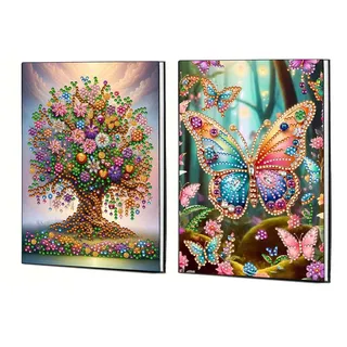 Diamond Art Painting Eule Notizbuch A5, DIY 60 Seiten Skizzenbuch Blanko, Diamont Painting Notizbuch mit Exquisitem Schmetterling Musterdesign, Tagebuch Leder, Skizzenbuch-2 Stuck-A