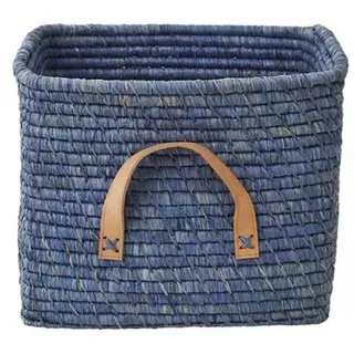 rice Aufbewahrungskorb Raffia Korb Ledergriff blau