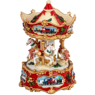 H.Bauer jun. Spieluhr Karussell Polyresin - 16,5 cm nostalgische Musikdose mit Pferdekarussell, verziert & bunt, spielt „Jingle Bells“ - dekorative Weihnachts-Spieluhr & Geschenkidee