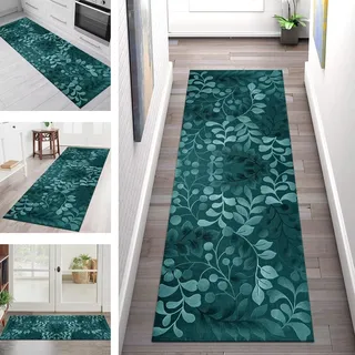 Teppich Läufer Lang Flur Küche rutschfest waschbar Korridor Tepiche Küchenläufer 50X350CM Türkis 3D Teppichläufer Matte Meterware Kücheteppich für Schlafzimmer Wohnzimmer Flurmatten Breit 40-120cm