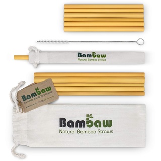 Bambus Strohhalme | 6 x 13 cm + 6 x 22 cm | 12er-Pack | Wiederverwendbare Trinkhalme | Biologisch abbaubare Strohhalme | Strohhalme Ohne Plastik | Reinigungsbürste Für Trinkhalme | Bambaw