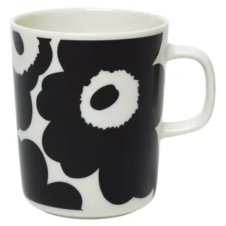 Marimekko - Becher, Henkelbecher - Oiva Unikko - Steingut - Weiß-Schwarz - (HxØ) 9,5 x8 cm - 250 ml - 1 Stück
