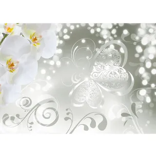 Runa Art Fototapete Blumen Orchidee 352 x 250 cm Vlies Tapeten XXL Moderne Wandtapete Wohnzimmer Schlafzimmer Grau 9076011b