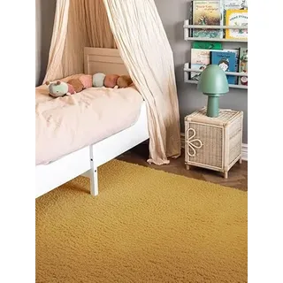 RugVista Comfy, Kinderteppich, Shaggy/Handloom, 200 x 300 cm, Rechteckig, Niedriger Stapel, Kinderzimmer, Nur chemische Reinigung, Ohne gefährliche Chemikalien, Gelb