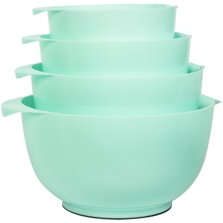 BoxedHome Grün Rührschüssel Set Mixing Bowl Set Kunststoff Salatschüssel rutschfest stapelbar Servierschalen für Küche 4-teiliges Rührschüssel-Set