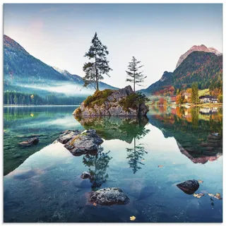 ARTland Wanddeko Glasbilder Wandbild Glas Bild einteilig 40x40 cm Quadratisch Landschaft Alpen Berge See Wald Natur Gebirge Herbst U1TM