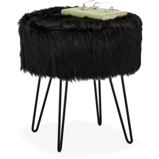 Relaxdays Fellhocker Plüschhocker 37 x 41 x 37 cm Schwarz