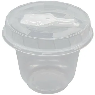 KVOTA Dessertschale Feinkostbecher 50St Becher und Löffel Bio bauchiger Becher 225 ml, lebensmittelfreundlicher Kunststoff, (50xBecher mit Deckel, 3-tlg) weiß Ø 7 cm x 10 cm x 8 cm