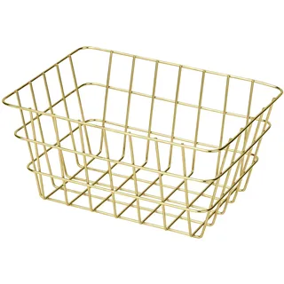 WENKO Badkorb Viana Gold, glamouröser Aufbewahrungskorb im angesagten Metall-Look in Gold, offenes Drahtdesign, hält Kosmetik, Bürste, Handtücher, etc. griffbereit, aus Metall, 18 x 25 x 12 cm