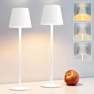 DEELUX 2 Stück LED Tischlampe Kabellos Dimmbar, Akku Nachttischlampe Weiß | Akku Tischlampe Kabellos,IP44 Wasserdicht USB-C Nachttischleuchte 2700K/3600/5000K,für Restaurant,Schlafzimmer,Büro, Garten