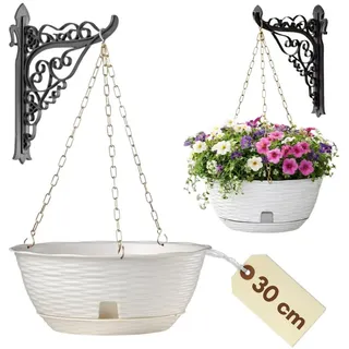 GarPet Blumenampel Blumenampel Blumentopf Hängend Hängeblumentopf Pflanzschale Hängend weiß