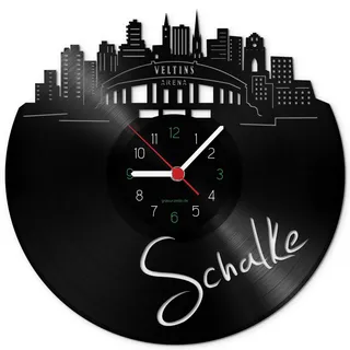 GRAVURZEILE Schallplattenuhr - Skyline Schalke 2018 - Wanduhr aus gegossenem Vinyl mit Stadt Skyline 30 cm - Upcycling Design-Uhr Wand-Deko Vintage Wand-Dekoration Retro-Uhr - Made in Germany
