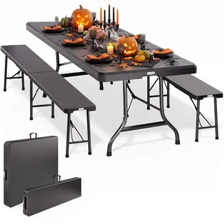 CASARIA Bierzeltgarnitur 3-tlg. Tisch 180 x 75 cm Anthrazit