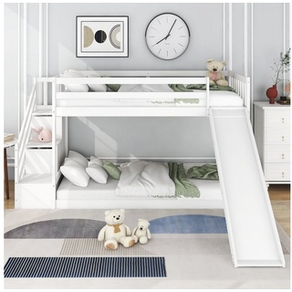 Ulife Etagenbett Kinderbetten. mit Rutsche und Treppe, 2 Schubladen, 90 X 200 cm weiß