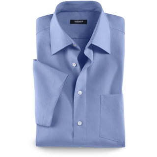 Walbusch Herren Hemd Bügelfrei Kent Kragen einfarbig Azur 43 - Kurzarm