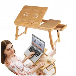 Laptoptisch Betttisch klappbar Bambus höhenverstellbar Schublade Notebooktisch