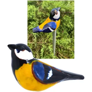 Midene Gartenstecker Keramik Handgefertigt - Gartendeko für Draußen Wetterfest - Garten Deko Keramik - Vogel Gartenfiguren & Gartenstatuen - Blaumeise/Meise