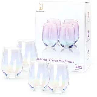 Gutsdoor Weingläser, groß, ohne Stiel, 535 ml, Set mit 4 schillernden Gläsern, Allzweck-Trinkwein, Getränkegläser für Rotwein, Wasser, Bier, Saft, Whisky und Bar-Dekoration