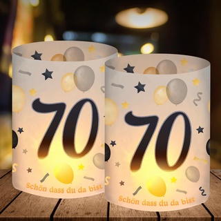 12 Windlicht Tischdeko 70 Geburtstag, Deko 70. Geburtstag Mann Frau, 70 Jahre Happy Birthday Tischdeko Schwarz Gold, Geschenk zum 70 Geburtstag Mann, Geeignet für Teelichter oder Kerzen