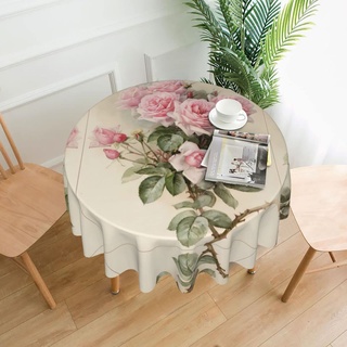 Runde Tischdecke mit rosa Vintage-Rosen-Drucken, waschbare Polyester-Tischdecke, perfekt für Buffet-Tische, Partys, Picknick-Mittagessen. - 152,4 cm
