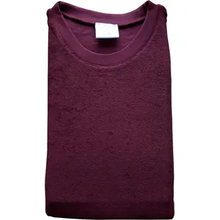 Damen Frottee Pyjama mit Rundhals, Uni Oberteil, Herz, Ringel Hose, Bordeaux, 59897, Gr. L 44/46 - 44-46